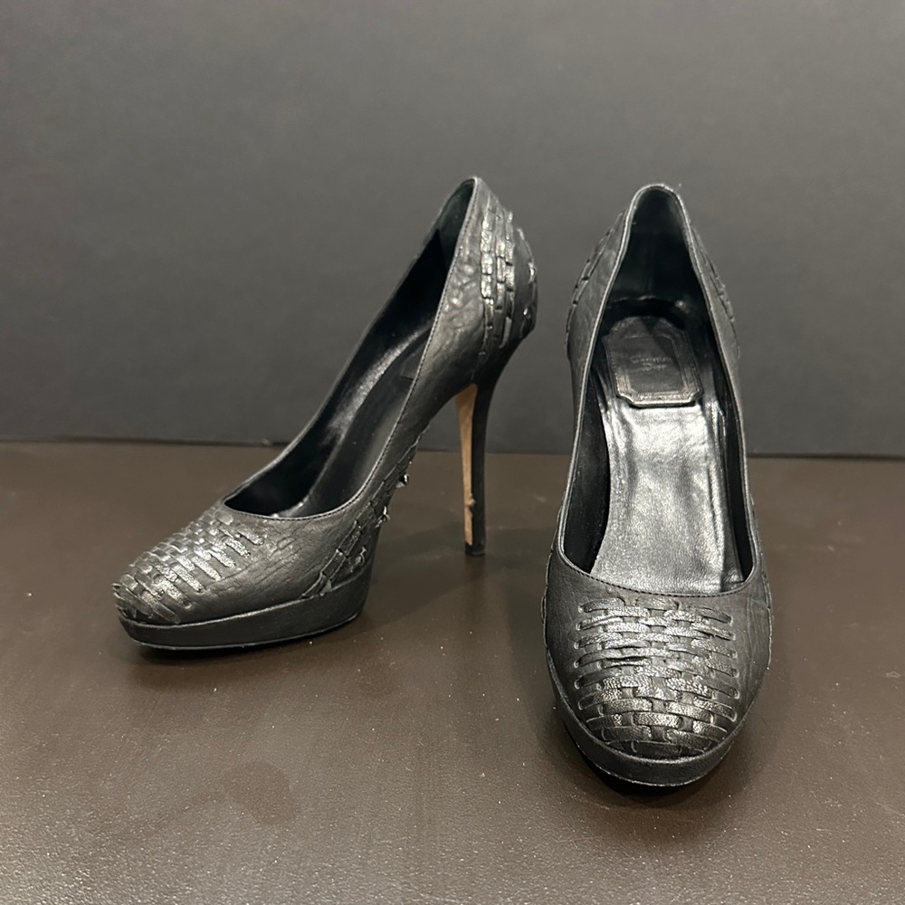 Christian Dior Classic Black Woven Leather High Heel Pumps
